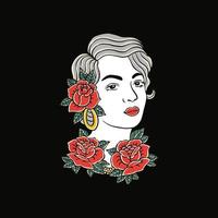 mujer con ilustración de flores vector