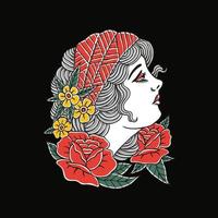 mujer con ilustración de flores para camiseta e impresión vector