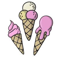 A set of delicious fruit ice cream in cartoon style, vector illustration isolated on a white background