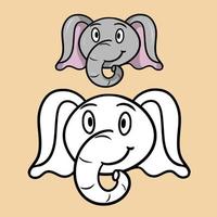 A set of color and sketch pictures, a coloring book. Cute little elephant, cartoon elephant emotions, vector illustration on white background