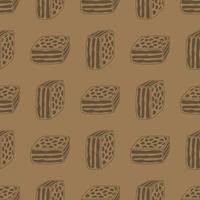 Kraft paper pattern with brownies. Wrapping paper and packaging patterns. Hand drawn lines. vector