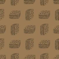 Kraft paper pattern with brownies. Wrapping paper and packaging patterns. Hand drawn lines. vector