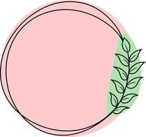 Round light pink frame with a tree branch on a green background, vector illustration with an empty space for insertion, emblem icon