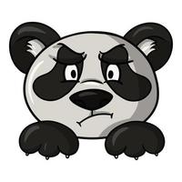 Panda character front view, animal emotions, angry panda, cartoon vector illustration on white background