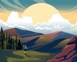 TOURIST IN FOREST LANDSCAPE vector