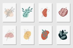 Set vector botanical wall art vector set. Earth tone color background foliage line art drawing with abstract shape. Abstract Plant Art design for wall framed prints, canvas prints, poster, home decor.