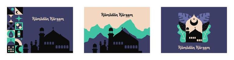 ramadán kareem. plantilla de tarjeta de felicitación islámica con ramadán para diseño de papel tapiz. afiche, pancarta de los medios. un conjunto de ilustraciones vectoriales. vector de colección de ramadán.
