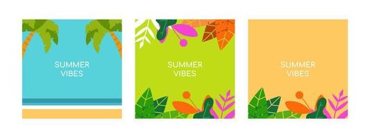hola ilustración de vector de verano para fondo de plantillas de diseño de redes sociales con espacio de copia para texto. fondo de paisajes de verano para banner, tarjeta de felicitación, afiche y publicidad.