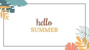 Hello summer vector illustration for social media design templates background with copy space for text. Summer landscapes background for banner, greeting card, poster, and advertising.