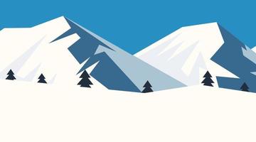 Flat design conceptual landscape winter season. Mountain scenery with snow and tree. Vector illustration of beautiful mountain and snow scenes.