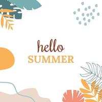 Hello summer vector illustration for social media design templates background with copy space for text. Summer landscapes background for banner, greeting card, poster, and advertising.