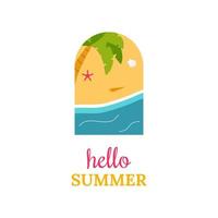 hola ilustración de vector de verano para fondo de plantillas de diseño de redes sociales con espacio de copia para texto. fondo de paisajes de verano para banner, tarjeta de felicitación, afiche y publicidad.