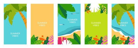 hola ilustración de vector de verano para fondo de plantillas de diseño de redes sociales con espacio de copia para texto. fondo de paisajes de verano para banner, tarjeta de felicitación, afiche y publicidad.