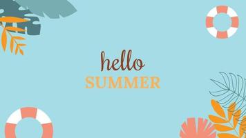 Hello summer vector illustration for social media design templates background with copy space for text. Summer landscapes background for banner, greeting card, poster, and advertising.