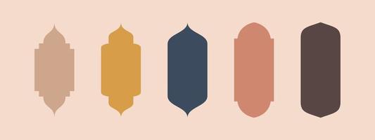 Collection of oriental style Islamic ramadan kareem windows and arches with modern style design, door mosque, mosque dome and lanterns. Ramadan illustration. vector