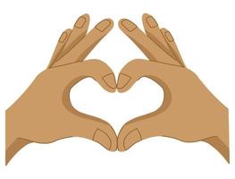 two hands making heart sign gesture with fingers. Vector illustration in simple flat cartoon style isolated on white background. Love, peace, charity, support concept.