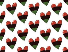 Cute cartoon vector hand drawn striped heart in color of African flag - red, black, green. Juneteenth, Black History Month sticker, design element