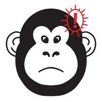 Vector illustration of monkey icon with red exclamation point - symbol of danger and alertness. new Monkeypox 2022 virus in simple flat style isolated on white background