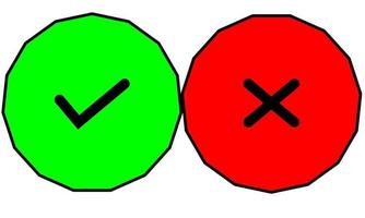 Check mark and X icon in trendy flat style. Yes No symbols on green and red color vector