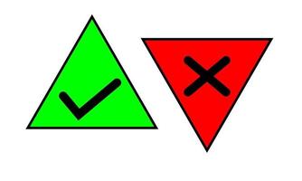 Check mark and X icon in trendy flat style. Yes No symbols on green and red color vector