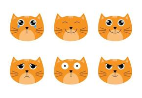 conjunto de lindos emoticonos de gatos en diseño plano vector
