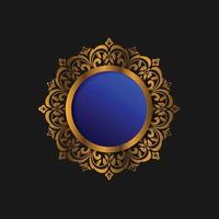 Elegant Luxury Vintage Round Blue and Golden Floral Frame Vector Image