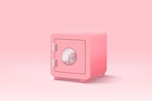 3d safe box minimal design for treasure on pink pastel background. Treasure with gold and money in safe box, money saving, stored money concept. 3d secure box vector render isolated pastel background