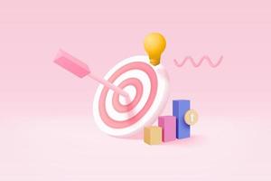 3d minimal excellent business idea goals. Leadership for successful  under creative concept in pastel background. 3d arrow hit center of target vector render on isolated pink background
