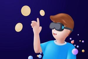 Metaverse technology future 3d concept. VR virtual reality headset with floating objects around for playing a video game isolated blue background. 3d vector render with Metaverse futuristic concept