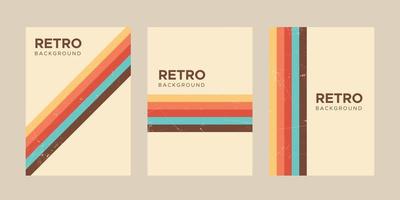 70s retro stripes cover, flyer and poster background design set vector