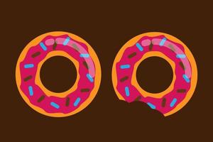 donut con boca mordida aislada en un fondo marrón. ilustración vectorial en estilo plano