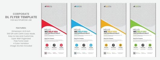 Modern Creative Simple Minimal Corporate DL Flyer Rack Card Template Vector Design for Multipurpose Use with Red, Blue, Yellow, Green