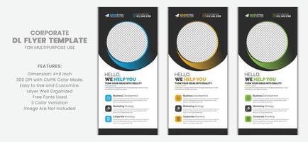 Blue, Yellow and Green Gradient Modern Clean Corporate DL Flyer Rack Card Template Vector Design with Creative Concept and Shapes for Business, Marketing, Advertisement, Multipurpose Use