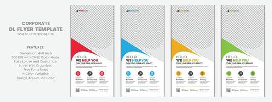 Modern Simple Minimal Multipurpose Corporate DL Flyer Rack Card Template Vector Design Abstract Shapes with Red, Blue, Yellow, Green Color