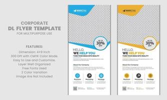 Blue, Yellow Corporate DL Flyer Template Clean Design for Advertisement and Multipurpose Use, Creative Elegant Business Rack Card Layout vector