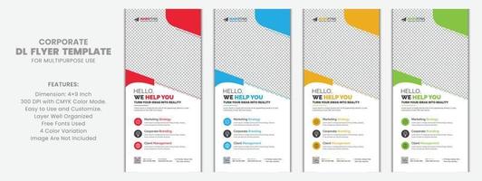 Modern Clean Simple Corporate Business DL Flyer Rack Card Template Vector Minimal Design for Business, Marketing, Advertisement, Multipurpose Use Red, Blue, Yellow and Green Color