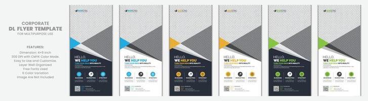 Blue, Yellow, Green Corporate DL Flyer Rack Card Template Vector Design for Multipurpose Use with Creative, Unique Idea