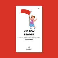 Kid Boy Leader With Flag In Kindergarten Vector