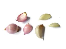 Onion and Garlic isolated on white background photo