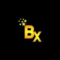 diseño de logotipo de letra dorada bx con múltiples estrellas para su empresa o negocio.