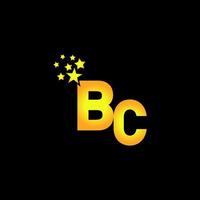 diseño de logotipo de letra dorada bc con múltiples estrellas para su empresa o negocio. vector