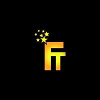 diseño de logotipo de letra dorada ft con múltiples estrellas para su empresa o negocio. vector