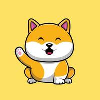 Cute Shiba Inu Dog Waving Hand Cartoon Vector Icon Illustration. Animal Icon Concept Isolated Premium Vector.