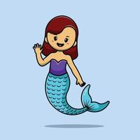 Cute Girl Mermaid Waving Hand Cartoon Vector Icon Illustration. People Icon Concept Isolated Premium Vector.