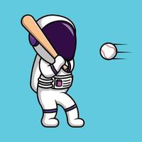 Cute Astronaut Playing Baseball Cartoon Vector Icon Illustration. People Sport Icon Concept Isolated Premium Vector.