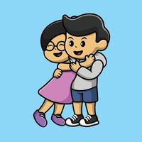 Cute Girl Hug Boy Cartoon Vector Icon Illustration. People Couple Icon Concept Isolated Premium Vector.