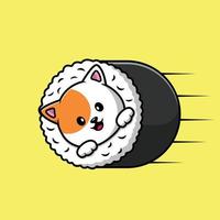 Ilustración de icono de vector de dibujos animados de sushi de gato lindo. concepto de icono de comida animal vector premium aislado.