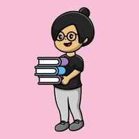 Cute Girl Holding Book Cartoon Vector Icon Illustration. People Education Icon Concept Isolated Premium Vector.