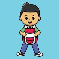 Cute Boy Wearing Backpack Cartoon Vector Icon Illustration. People Education Icon Concept Isolated Premium Vector.