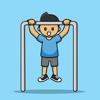 Cute Boy Pull Up Body On Pole Cartoon Vector Icon Illustration. People Sport Icon Concept Isolated Premium Vector.
